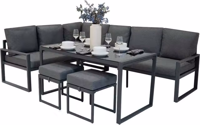 Jardi 7-Seater Modern Aluminium and Glass Garden Furniture Set in Matt Grey