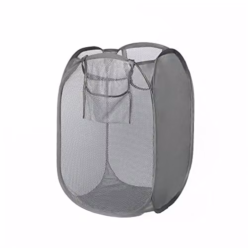 OHS Collapsible Mesh Laundry Basket with Handles, Charcoal Grey
