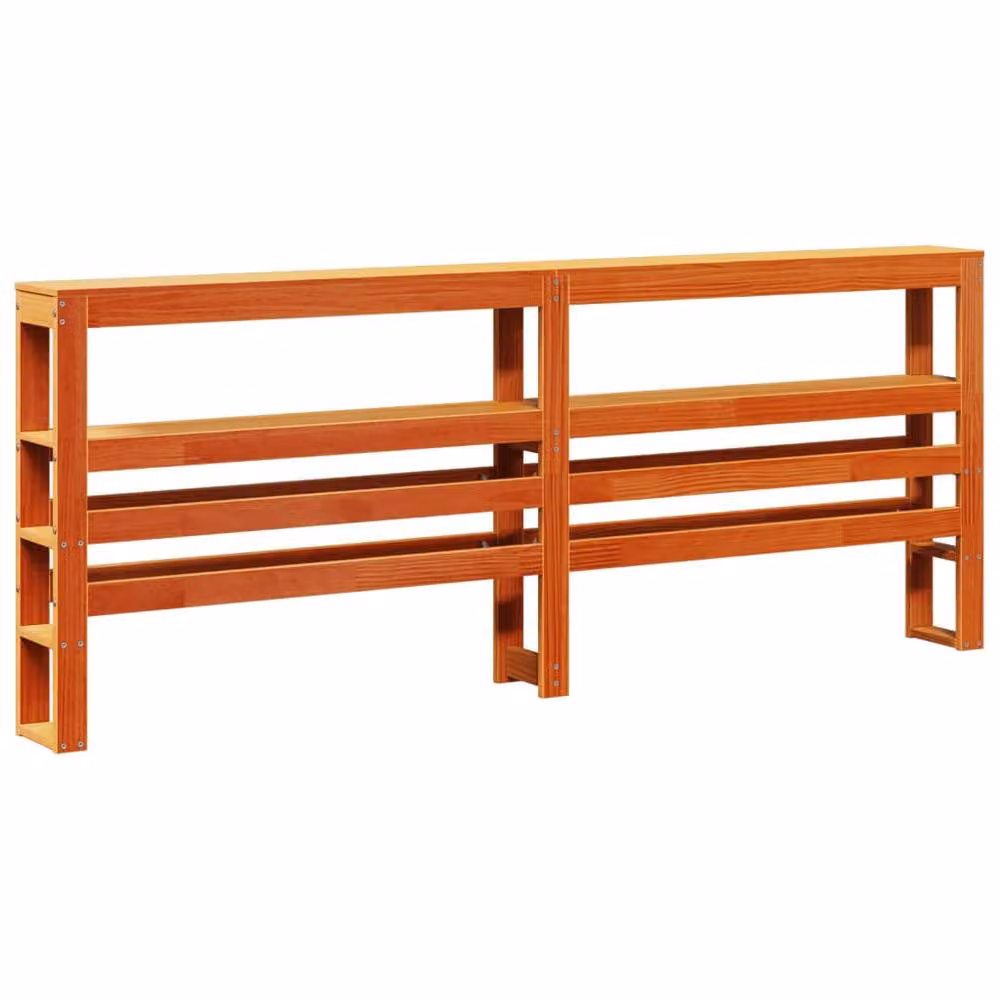 Berkfield Home Modern Solid Pine Wood Headboard with Integrated Shelves, Wax Brown, W: 200 cm – 3