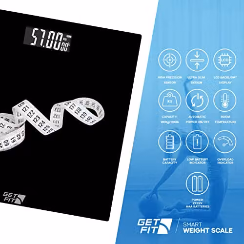 Get Fit Digital Bathroom Scales with LCD Display and Auto Shutoff in Black – 3