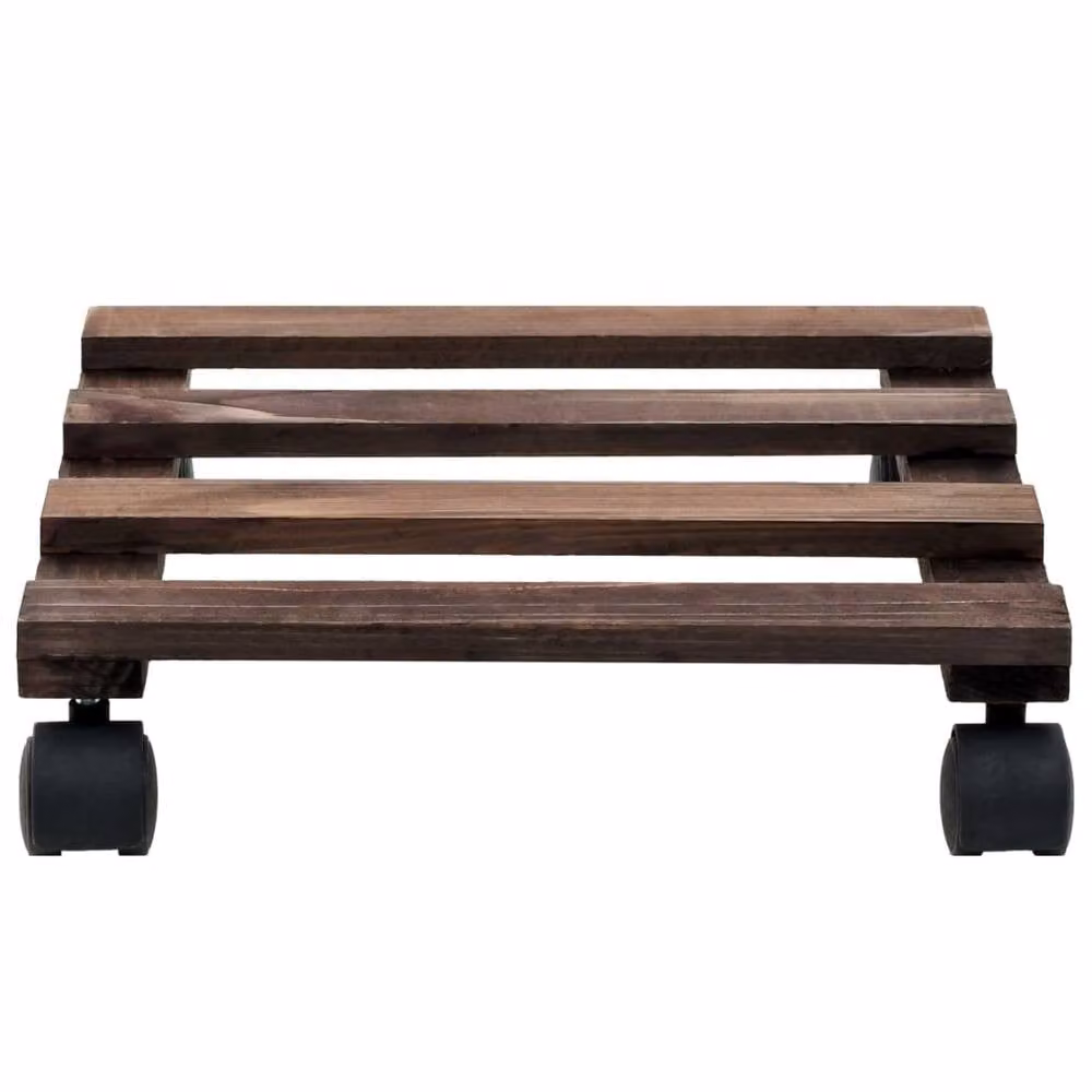 Berkfield Home 4-piece Cedar Wood Plant Rollers in Brown, W/D/H: 25 x 25 x 25 cm