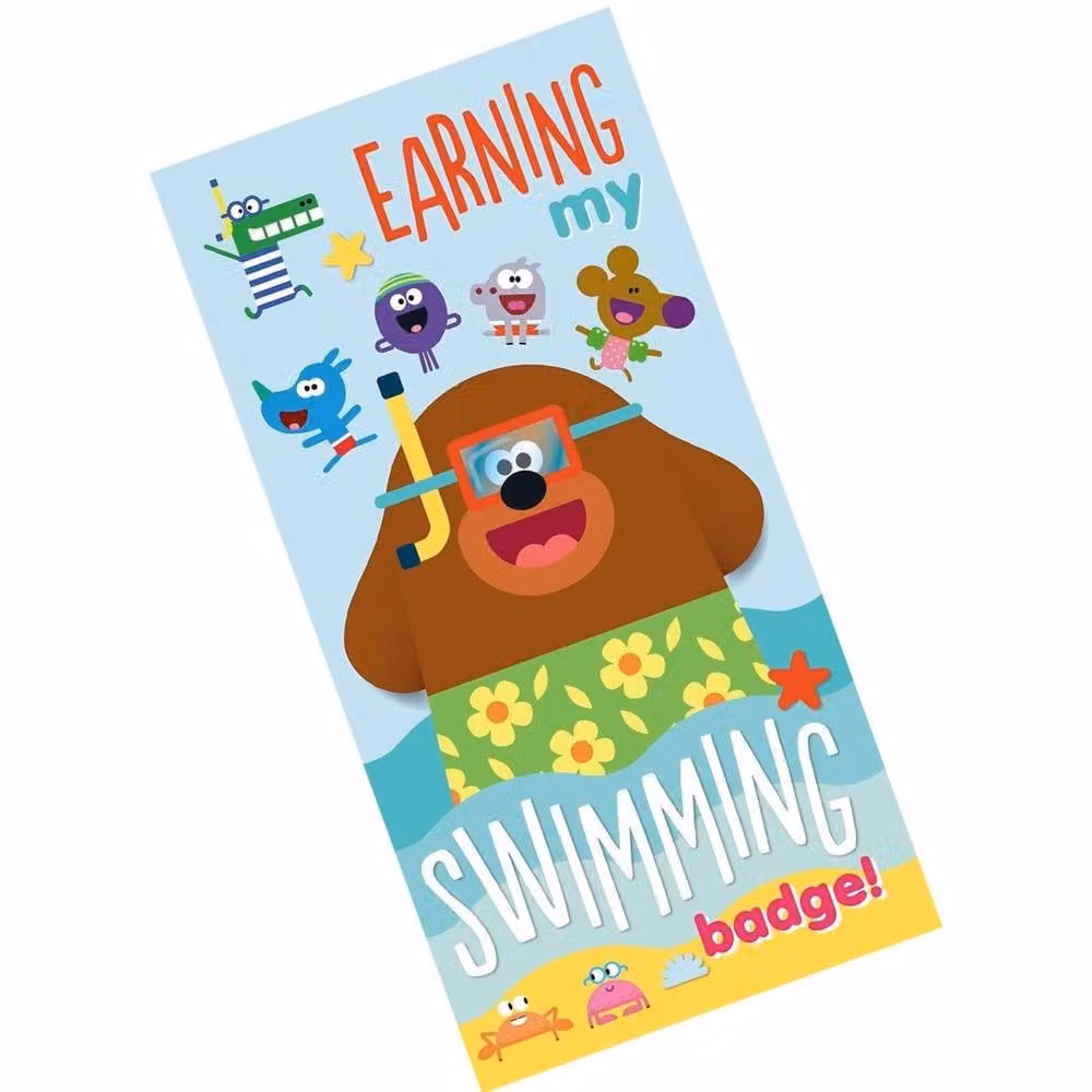 Hey Duggee Swimming Badge Characters Multicolour Cotton Childrens Towel, W/D/H: 140 x 70 x 70 cm
