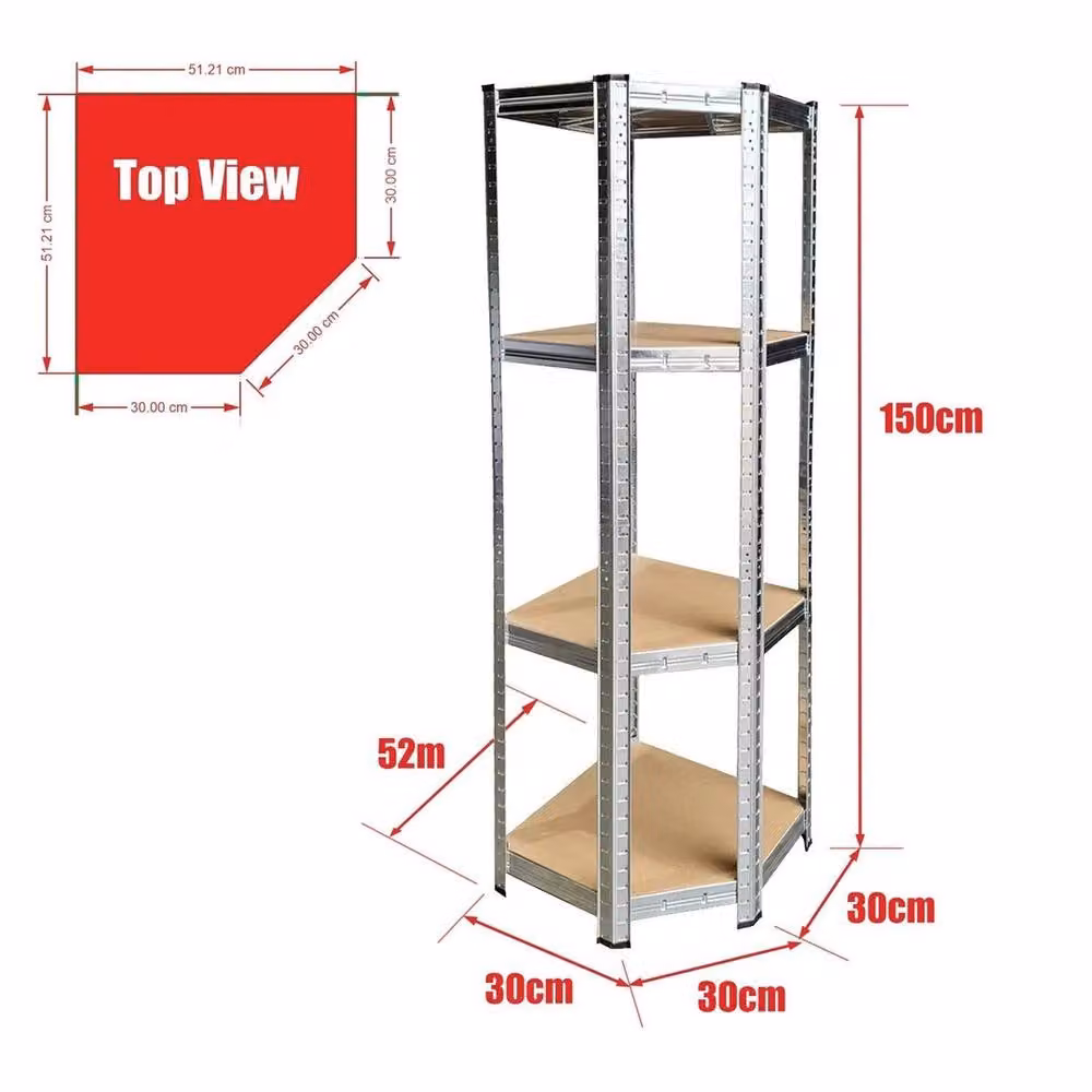 EONLION Brown Galvanised Corner Shelving Storage Unit with Adjustable Shelves, W/D/H: 100 x 30 x 200 cm – 2