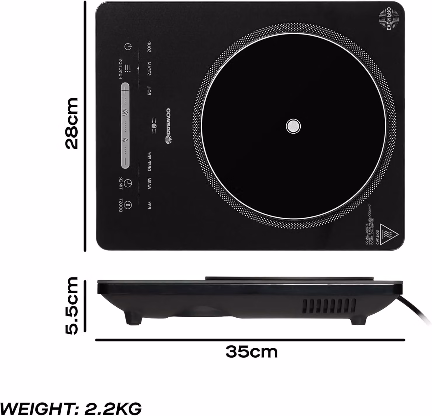 Daewoo 2200W Single Induction Hob in Black with Digital Display, Timer and Auto Shut-off – 8
