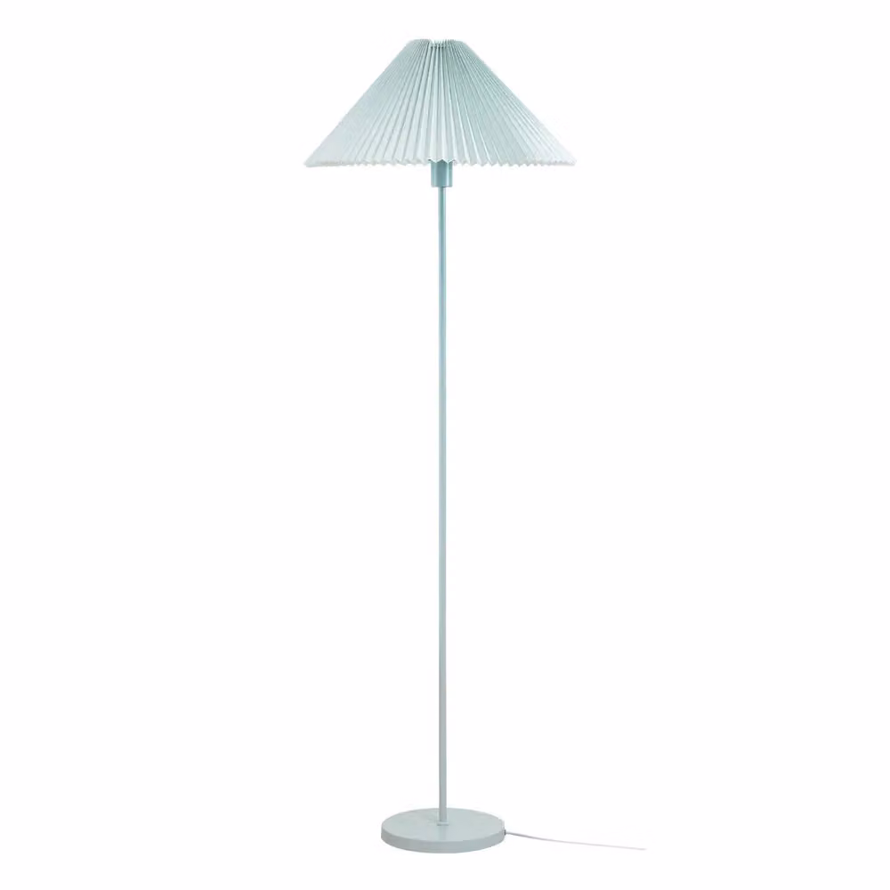 ValueLights Akira Slim Floor Lamp with Blue Pleated Fabric Shade, H 156 cm x W 53 cm – 2