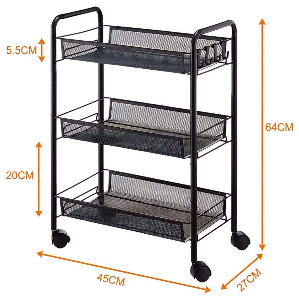 Havendro 3 Tier Wheeled Metal Fruit and Vegetable Kitchen Storage Trolley in Black – 2