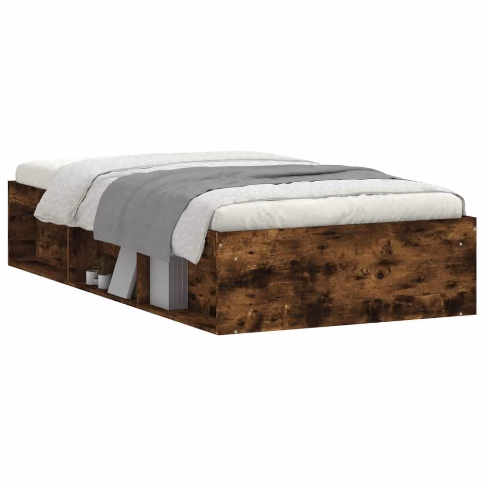 Berkfield Home Modern Bed Frame in Smoked Oak Brown with Side Compartments, W/D/H: 100 x 200 cm – 3