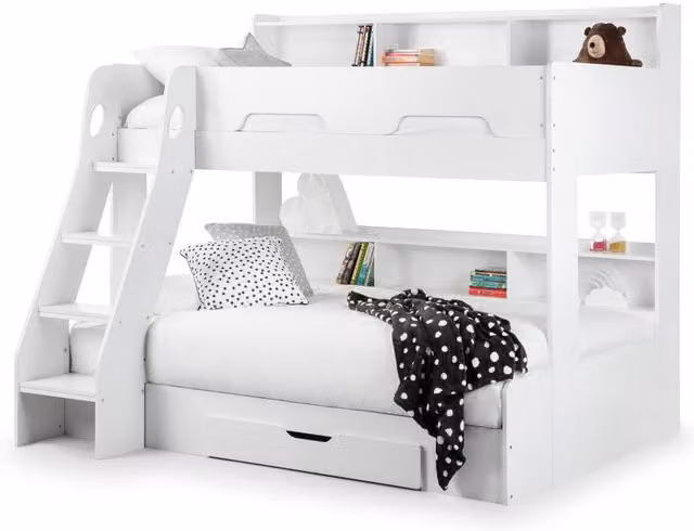 Cheshire Modern Triple Sleeper Bunk Bed in White with Stairs and Drawers, W/D/H: 90 x 200 cm – 1