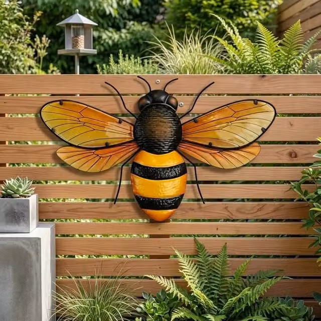 Garden Greatness Bumble Bee Metal Nature Wall Art in Yellow and Multicolour