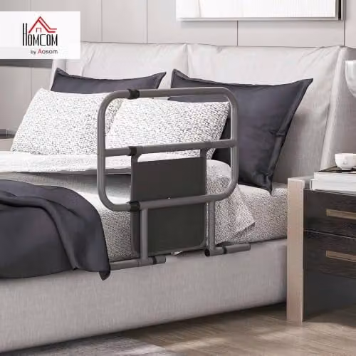 HOMCOM Modern Black Metal Bedside Shelf for Seniors with Side Compartments, W/D/H: 135.0 x 61.0 x 66.0 cm – 7