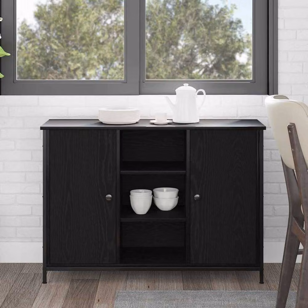 Berkfield Home Black Oak Sideboard in Engineered Wood and Metal, W/D/H: 100 x 35 x 70 cm – 2
