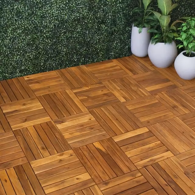NOVECRAFTO Waterproof Wood Decking Tiles for Outdoor Garden Patio and Balcony, Brown, 24 Pack