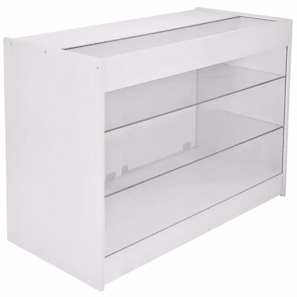 Monstershop Mars Brilliant White Straight Shop Counter and Retail Display Set with Glass Doors and Internal Shelves, W/D/H: 120 x 60 x 90 cm