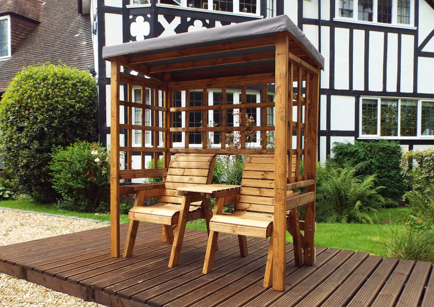 Charles Taylor Trading Henley Twin Arbour in Grey and Brown with Sun Canopy – 2