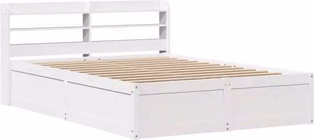 Berkfield Home White Solid Wood Pine Bed Frame with Headboard and Side Compartments W/D/H: 140 x 190 cm