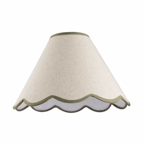 Happy Homewares Classic Scallop Edge Natural Textured Linen Coolie Lamp Shade in Beige and Green, W/D/H: 30 x 30 x 20 cm – 1