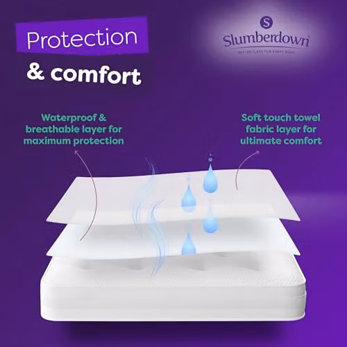 Slumberdown Waterproof Mattress Protector, White, W/D/H: 150 x 200 x 30 cm – 3