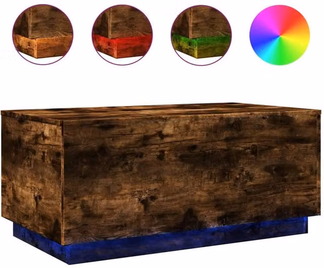 Berkfield Home Modern Rectangular Coffee Table with LED Lights in Smoked Oak Brown, W: 90 cm, D: 50 cm, H: 40 cm – 1