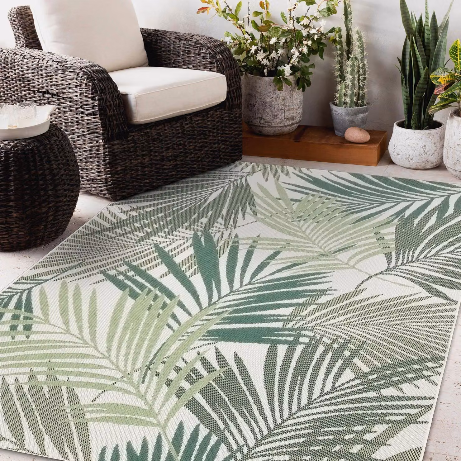 RugsX Green Floral Flat Weave Polypropylene Rug, W: 160 cm, L: 230 cm – 2