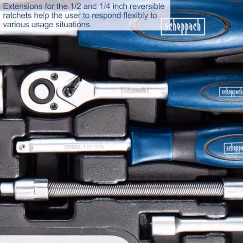 Scheppach TB94 95-Piece Socket Wrench Set in Black with Chrome Vanadium and Tool Steel Ratchets and Carry Case – 4