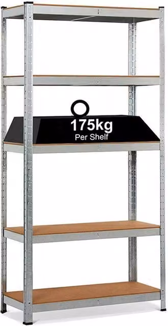 FLAVORA 5 Tier Heavy Duty Garage Storage Rack in Metallic Silver, H 180 x W 100 x D 52 cm