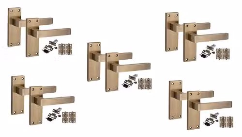 Golden Grace Victorian Long Backplate Door Handle Set in Gold and Bronze, 5 Pack