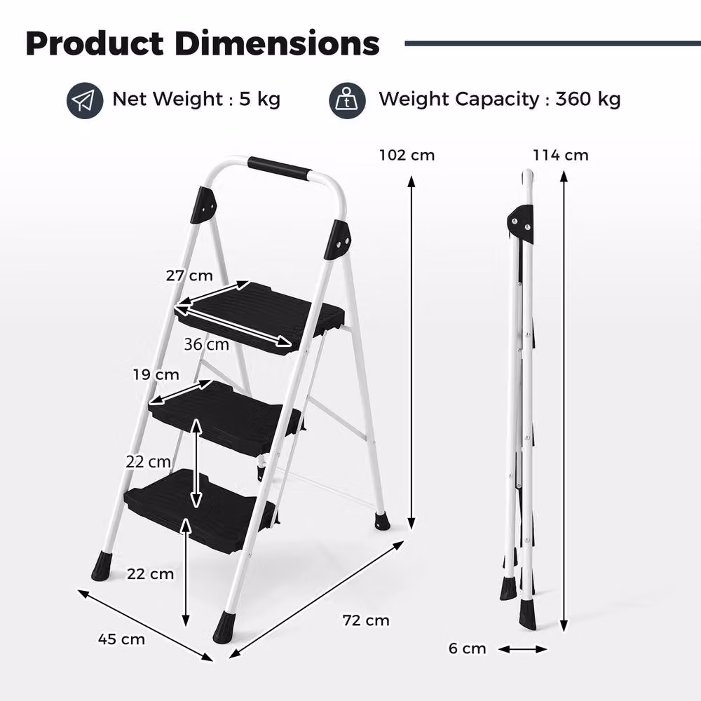 Costway 3 Step Folding Ladder with Cushioned Handrail in Black – 2