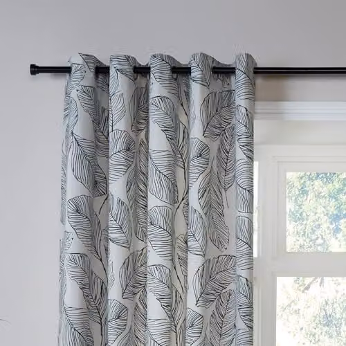 Fusion Matteo White and Black Leaf Floral 100% Cotton Eyelet Curtains, Width: 168 cm, Drop: 229 cm – 2