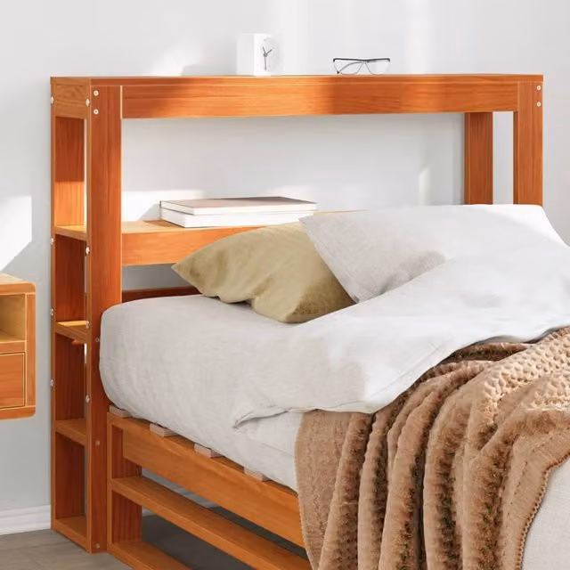 Berkfield Home Solid Wood Pine Headboard with Shelves, Wax Brown, Width: 75 cm