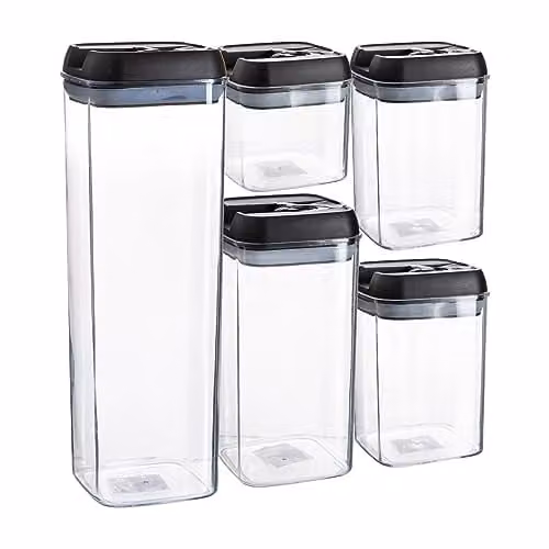 Argon Tableware 5 Piece Black Plastic Food Storage Container Set with Airtight Clip Lids – 1