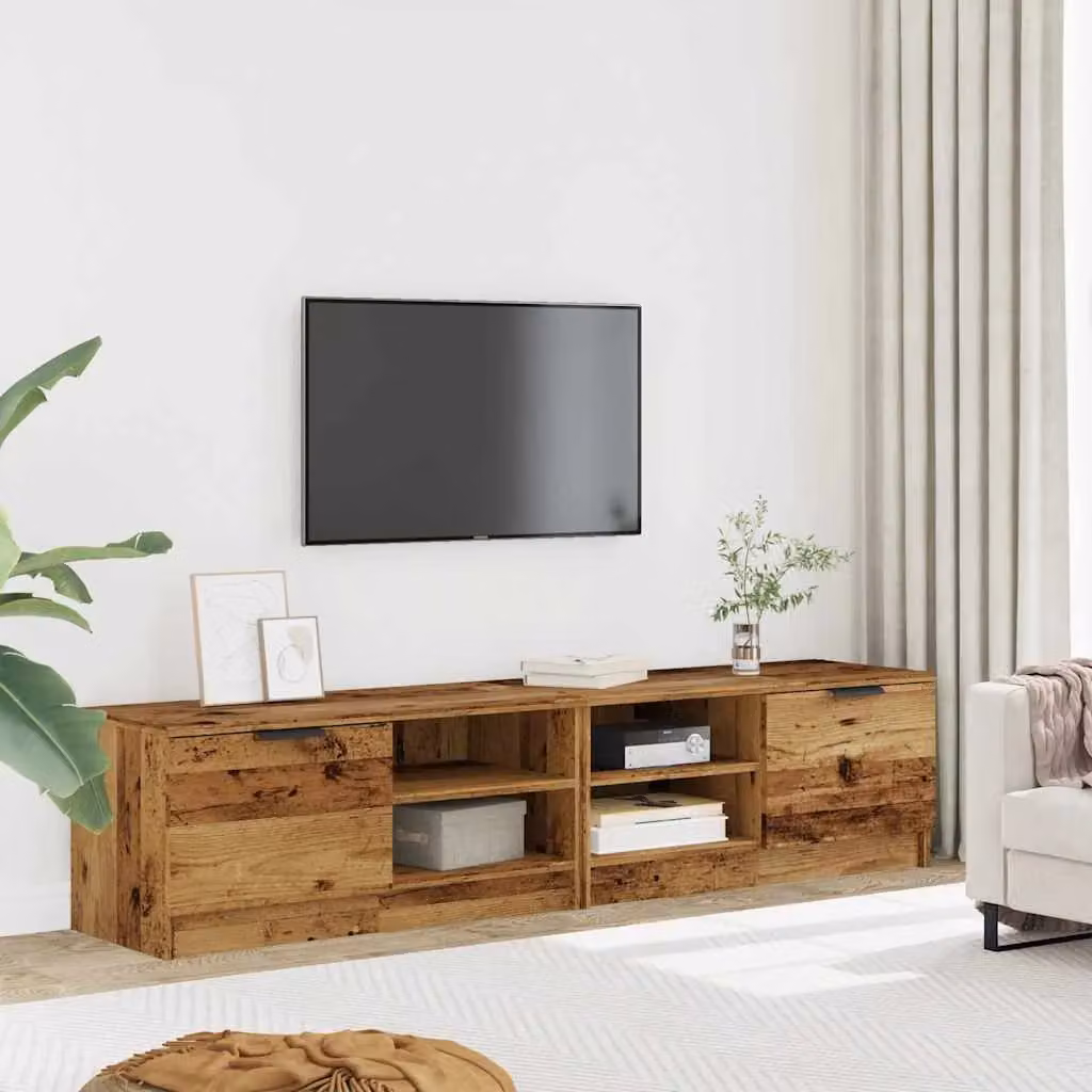 Berkfield Home Set of 2 Rustic Brown TV Cabinets in Engineered Wood, W: 80 cm, D: 35 cm, H: 36.5 cm – 2