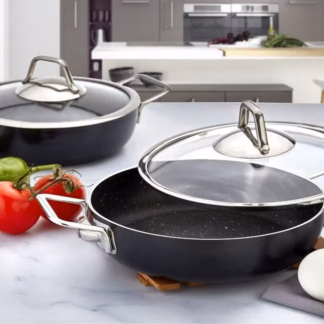 Zest Gusto Non-Stick Granite Saute Pans with Glass Lids, Black