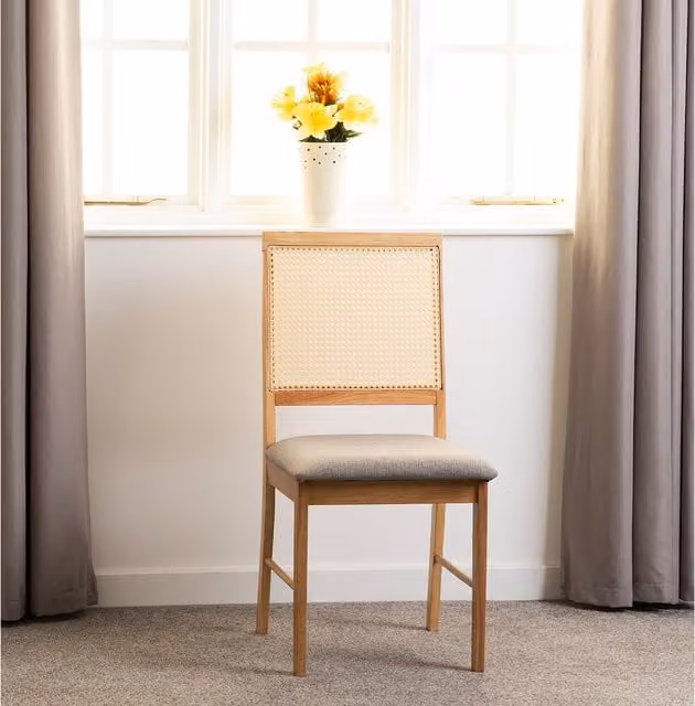 Seconique Ellis Dining Chair Pair in Grey Fabric and Wood