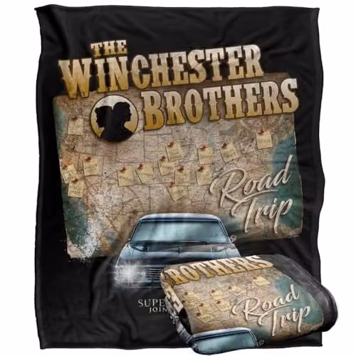 Warner Bros. Supernatural Winchester Brothers Road Trip Super Soft Silky Touch Fleece Throw Blanket, Multicolour, W: 152 cm, D: 127 cm – 1