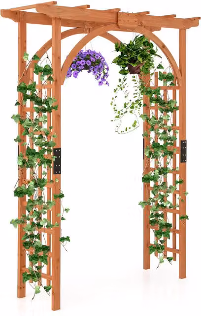 Costway Brown Wooden Garden Trellis Arbor Pergola Arch