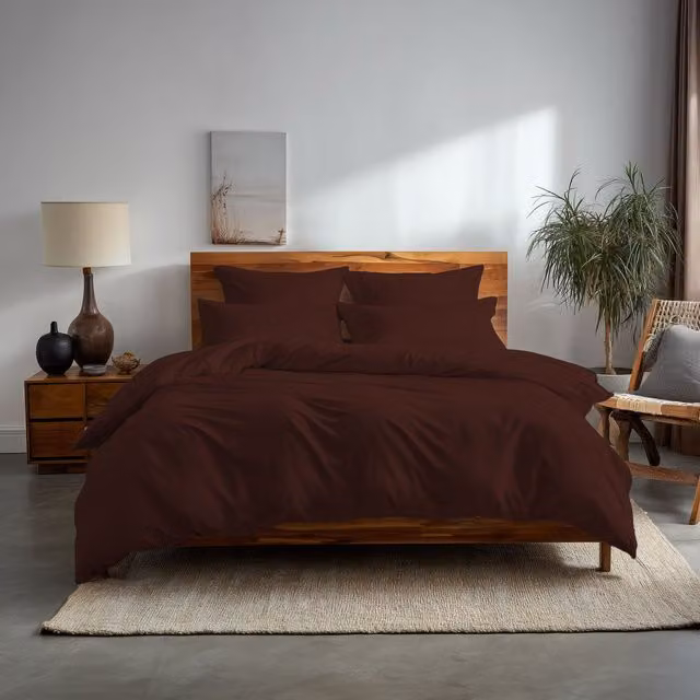 Home Sweet Home UK Plain Dyed Polycotton Duvet Cover and Pillowcase Set in Brown, Double Size – 1