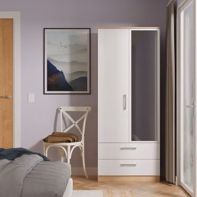 Ready Assembled 2 U Cornwall White Mirrored 2 Door 2 Drawer Wardrobe – 1