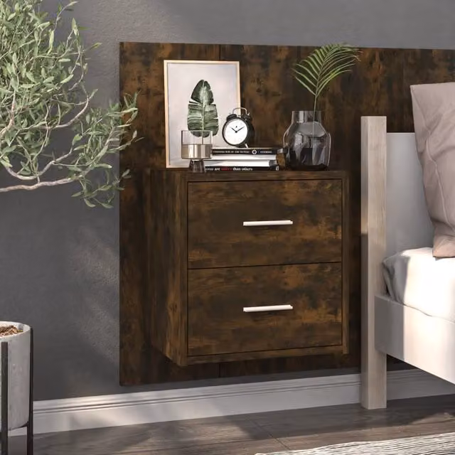 Berkfield Home Wall-mounted Bedside Cabinet in Smoked Oak Brown – 1
