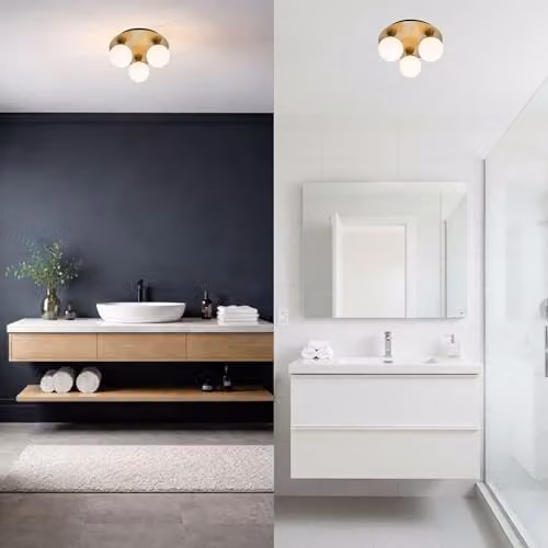 Cosylyte Bowen Classic Square Bathroom Ceiling Flush Light with Opal Glass, Brushed Brass, W/D/H: 25 x 25 x 13 cm – 6