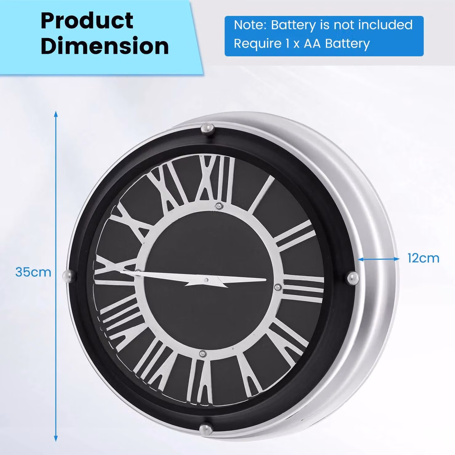 Costway Modern Silent Round Wall Clock in Black, Diameter: 35.56 cm – 2
