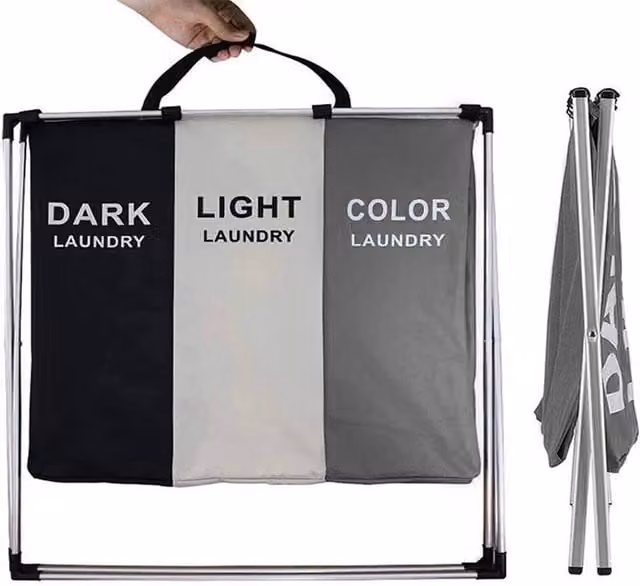 FLAVORA Collapsible Fabric Folding Laundry Basket Hamper in Grey, W: 100 cm, H: 60 cm, D: 58 cm – 1