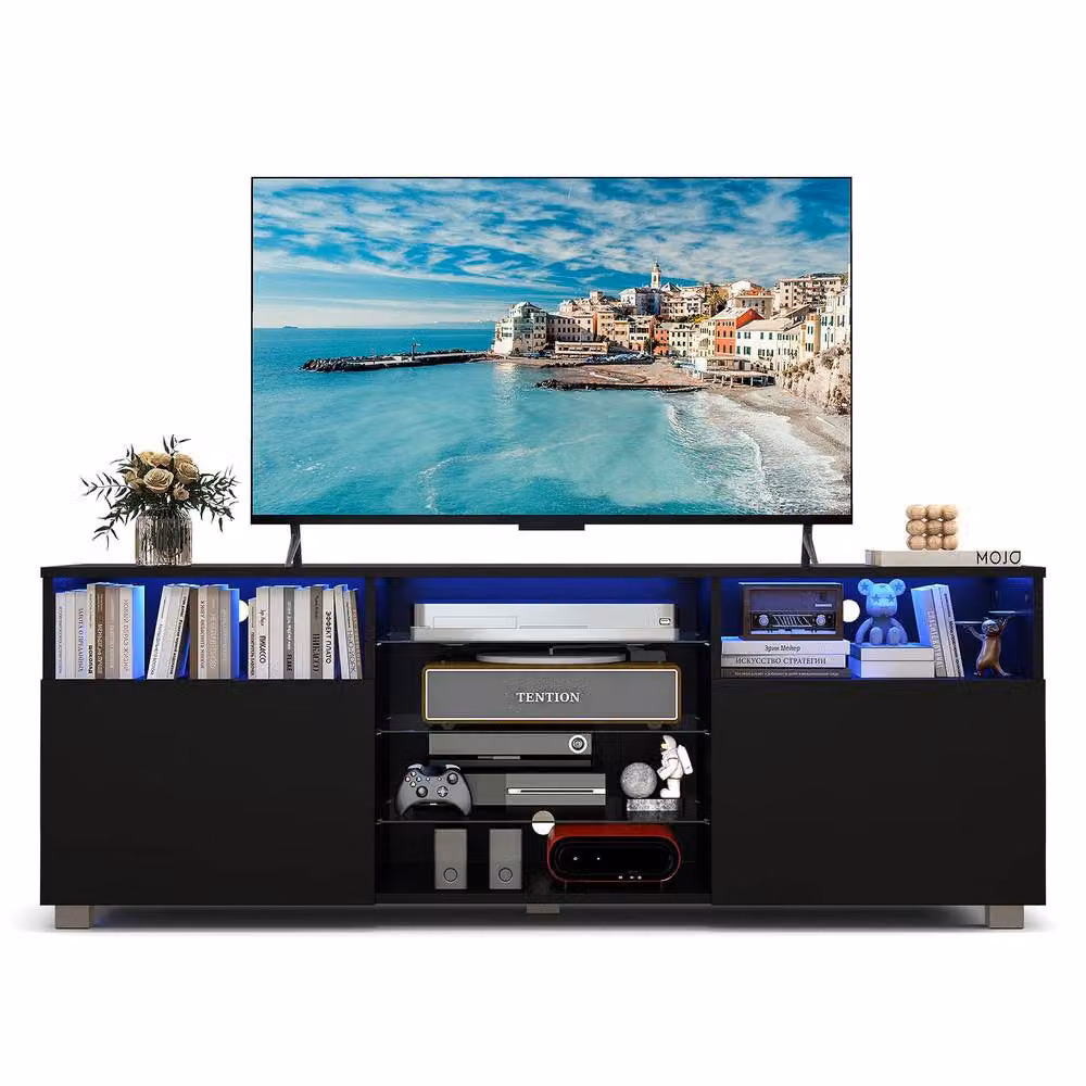 Costway Modern Black TV Stand Console Table and Entertainment Centre for up to 65 inch TVs – 8