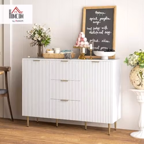 HOMCOM White 2-Door Sideboard Kitchen Storage Cabinet with Adjustable Shelves W/D/H: 120 x 40 x 89.5 cm – 2