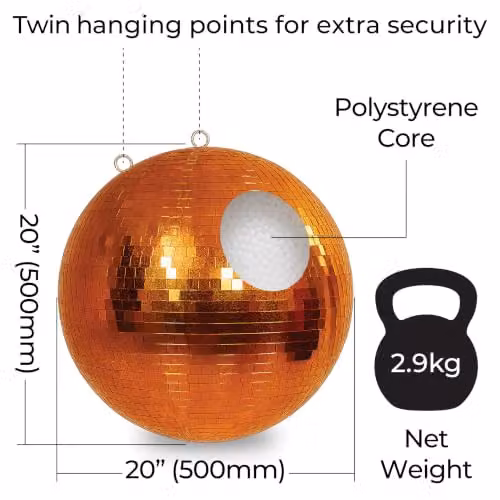 FXLab Rose Orange and Gold Mirror Disco Ball, Diameter: 50.8 cm – 2