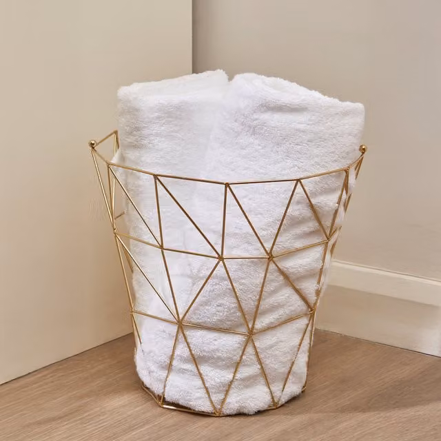 Orsina Gold and Beige Mesh Metal Tall Storage Basket