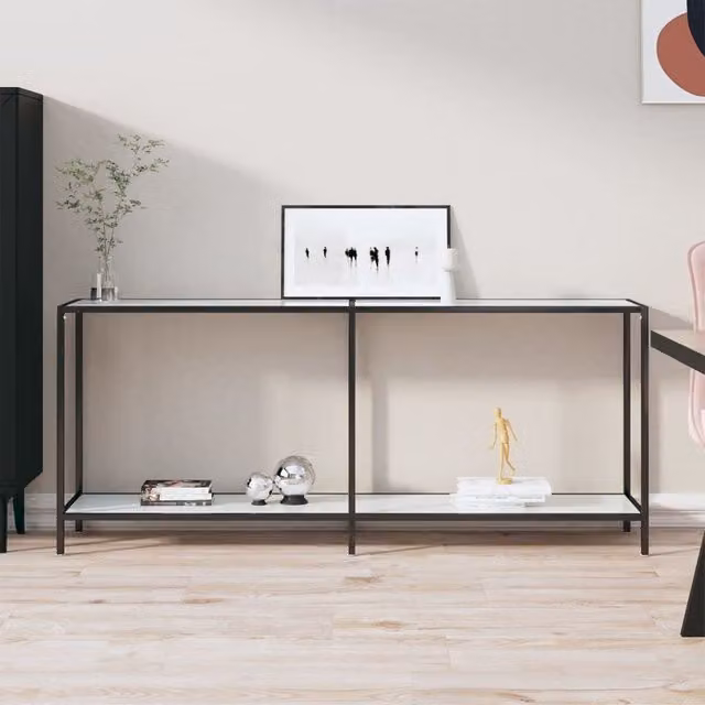 Berkfield Home White Console Table with Tempered Glass, W/D/H: 180 x 35 x 75.5 cm
