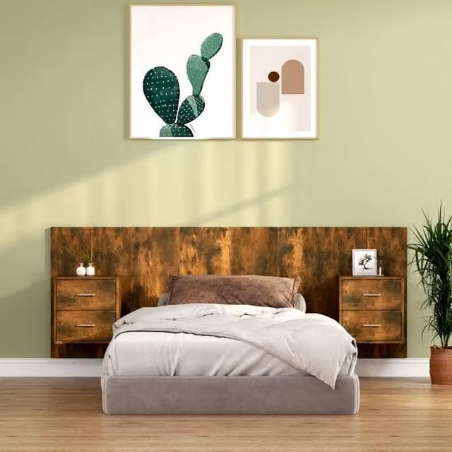 Berkfield Home Bed Headboard with Integrated Nightstand Cabinets in Smoked Oak Brown Engineered Wood