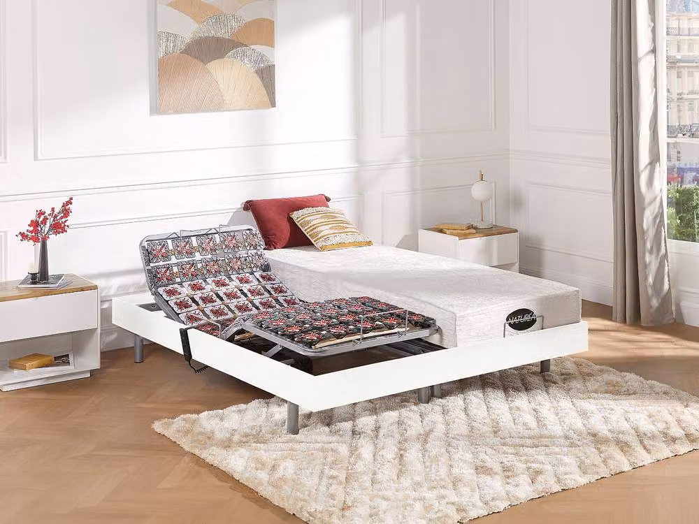 OKIN Electric Bed Base with White Wood Decorative Pads and Wireless Remote, W/D/H: 200 x 160 x 35 cm – 2