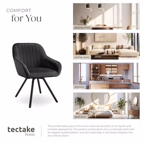 tectake Black Velvet Swivel Armchair with Metal Frame and Foam Padding – 8