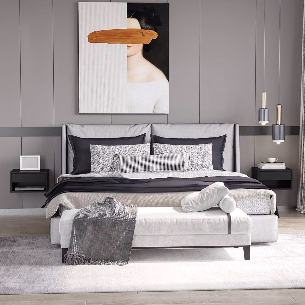 Wyld Haus Fisaro Set of 2 High Gloss Black Wall Mounted Floating Bedside Tables with 1 Drawer W/D/H: 32 x 21 x 37 cm – 2